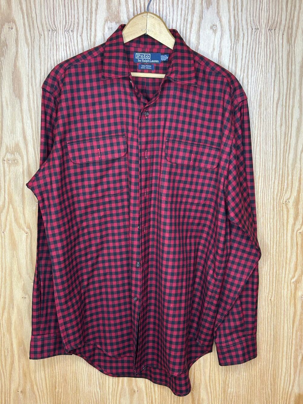 Vintage Buffalo Check Polo Ralph Lauren Red Black 100% Wool Men's Large